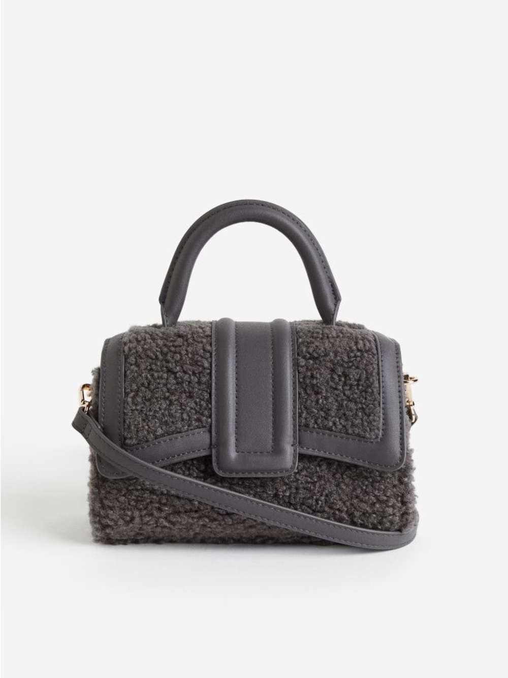 H&M| Charcoal Grey Shearling Mini Top-Handle Crossbody Mini Purse Bag